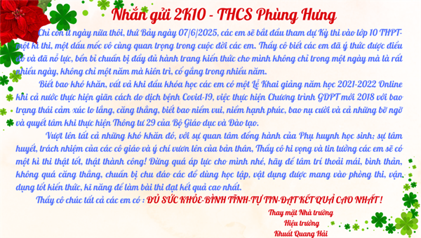 Lời nhắn gửi, lời chúc của các thầy cô giáo tới các em học sinh lớp 9 năm học 2024 - 2025 trường THCS Phùng Hưng !